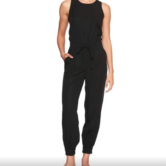 Banana Republic Black Sleeveless Jumpsuit Elastic Drawstring Waist Jogger Size 4 - Picture 1 of 11